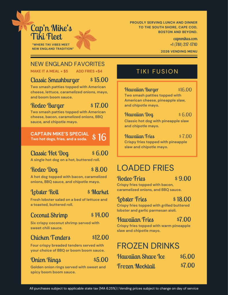 Tropical New England Food Truck Menu